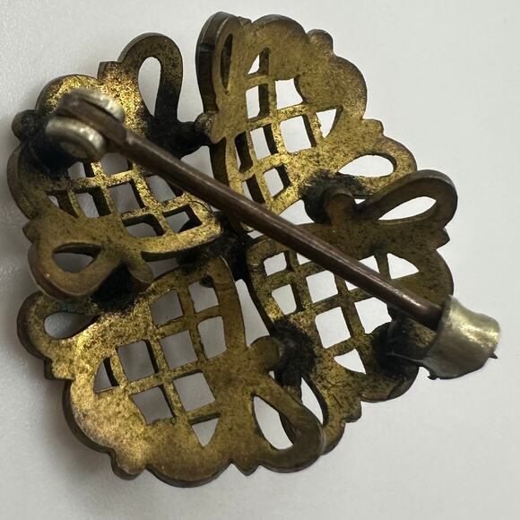 Antique Victorian 1800s gold filled 4 leaf clover genuine fire opal brooch pin - Picture 7 of 8